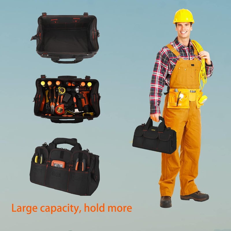 FSATECH 14-inch Heavy Duty Toosl Bag With Wide Mouth for Tool Storage, Carrier and Organizer, Tool Tote Bag For Men, Wide Mouth Tool Bag With Inside Pockets (14 Inch) - Image 4